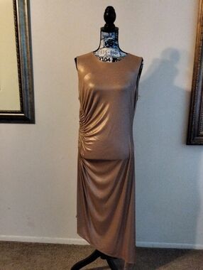 Sleeveless Ruched Midi Dress in Taupe